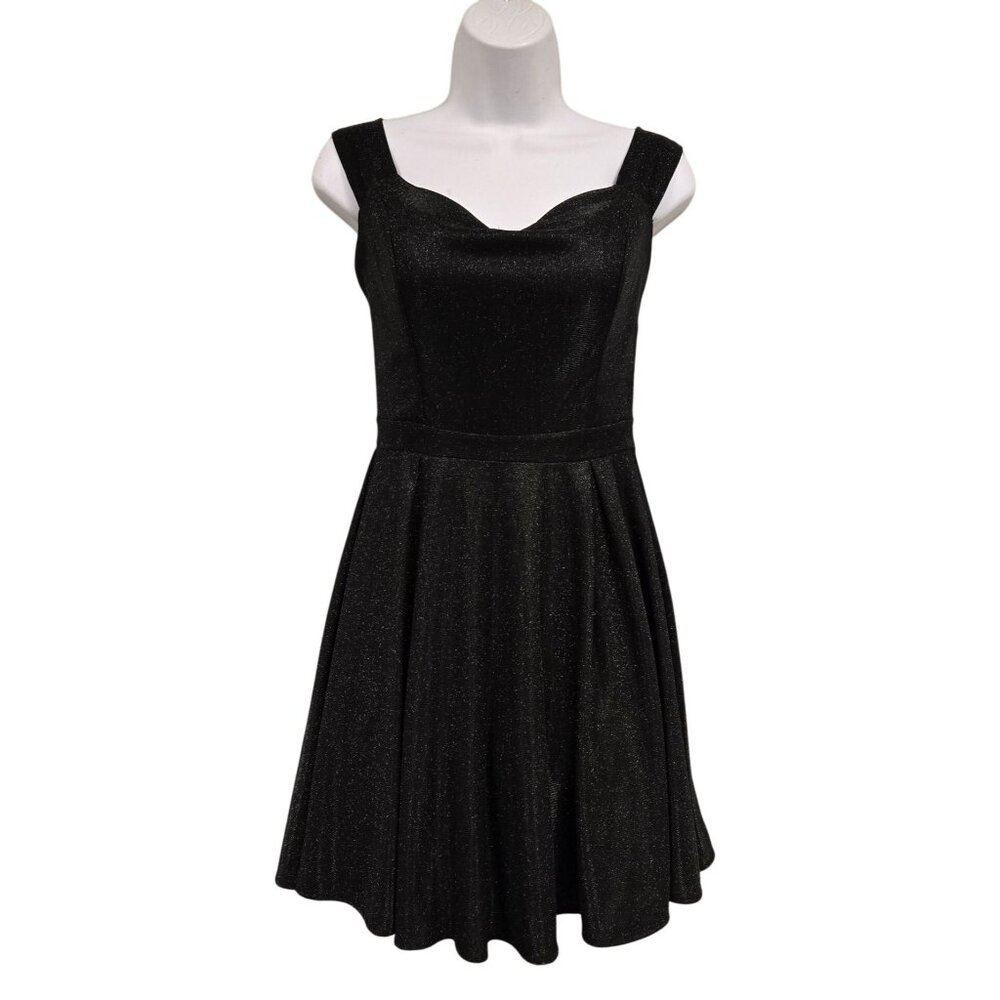 La Scala Women's M Black Glittery Sleeveless Fit & Flare Party Dress With Sweeth